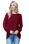 Boat Neckline Puff Sleeve Hacci Brushed Top Ruby Dark - Pack of 4