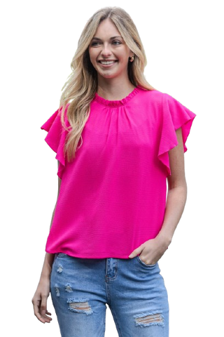 V-Neck Shirring Details Slub Top Rose - Pack of 7