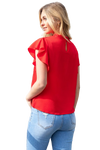 Fold Frill Neckline Butterfly Sleeve Solid Top Red - Pack of 6