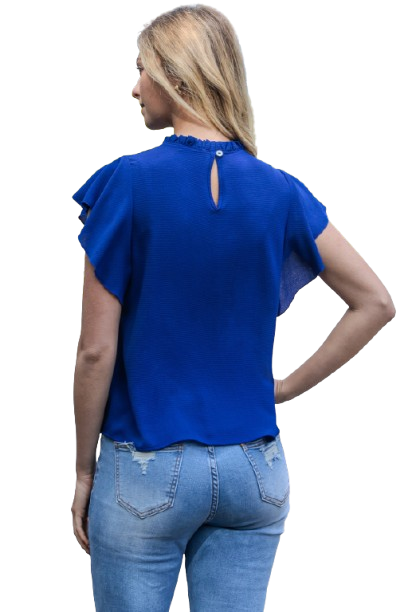 Fold Frill Neckline Butterfly Sleeve Solid Top Royal New - Pack of 6