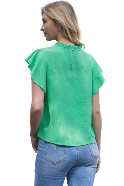 Fold Frill Neckline Butterfly Sleeve Solid Top Spearmint - Pack of 6