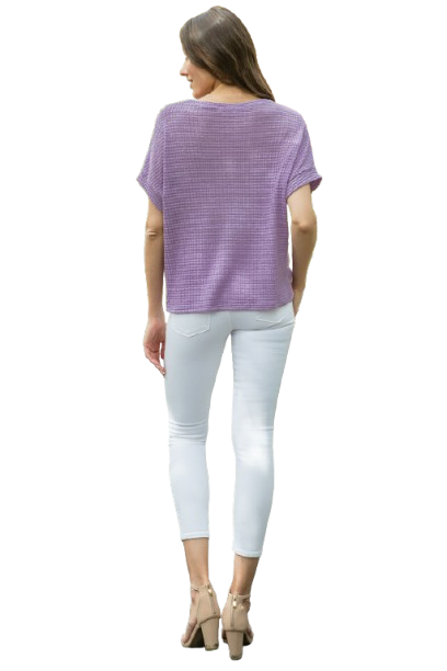 Dolman Short Sleeve Twisted Hem Waffle Knit Solid Top Lilac - Pack of 6