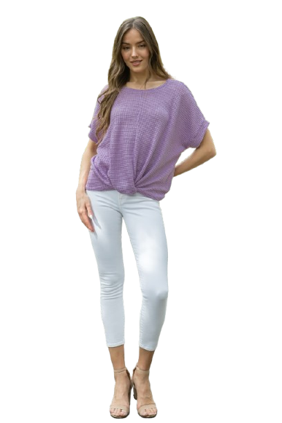 Dolman Short Sleeve Twisted Hem Waffle Knit Solid Top Lilac - Pack of 6