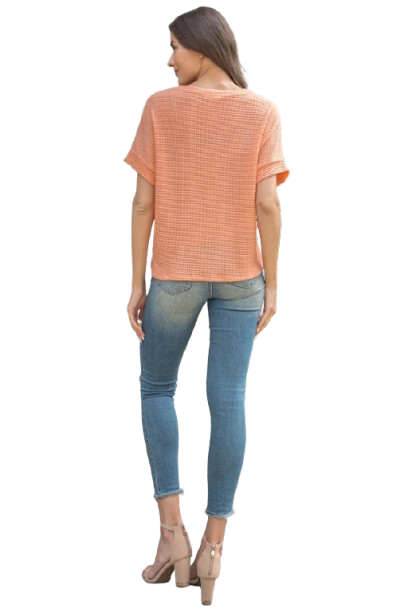 Dolman Short Sleeve Twisted Hem Waffle Knit Solid Top Melon - Pack of 6