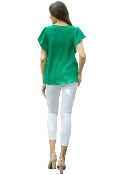 Butterfly Sleeve Textured Solid Top Kelly Green - Pack of 6