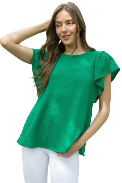 Butterfly Sleeve Textured Solid Top Kelly Green - Pack of 6