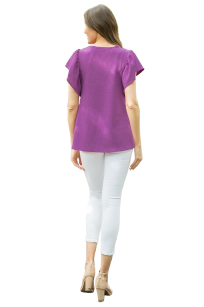 Butterfly Sleeve Textured Solid Top Light Plum - Pack of 6