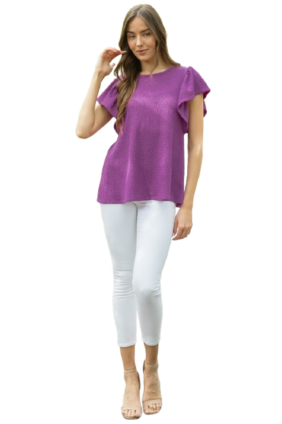 Butterfly Sleeve Textured Solid Top Light Plum - Pack of 6