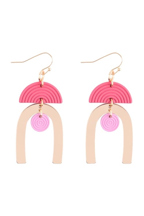 Rubber Coat Multi Shape Drop "U" Earrings Gold Dusty Pink - Pack of 6