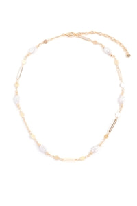 Oval Pearl Stationary Chain Necklace Gold Cream - Pack of 6