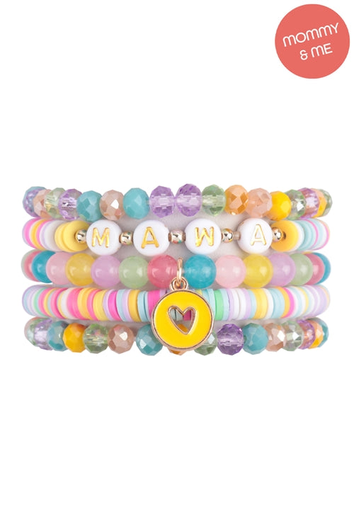 Multicolor Heart Bead Bracelet Set Pink