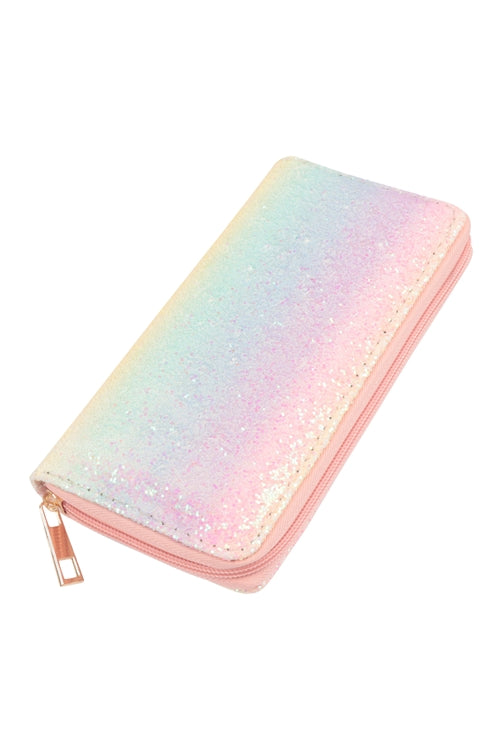 Glitter Pastel Color Zipper Wallet Multicolor - Pack of 6